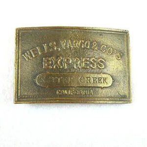Vintage Belt Buckle Wells Fargo Express Sutter Creek California Gold tone Metal